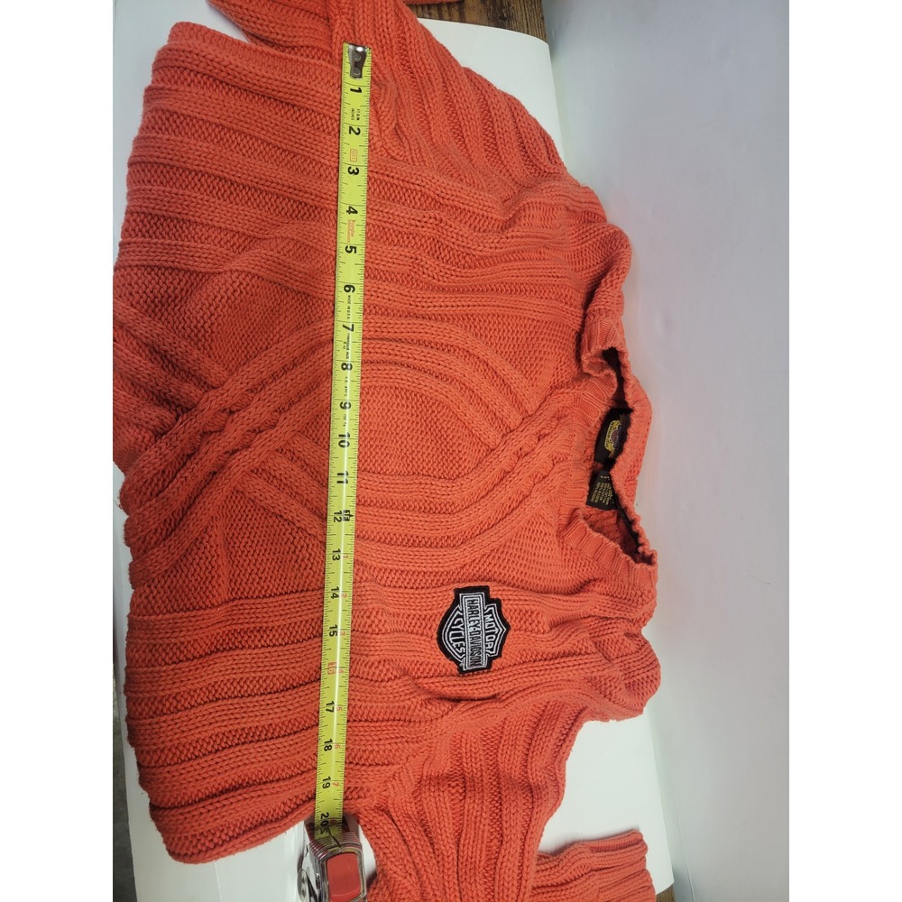 Harley Davidson Orange Cable Knit Sweater Men's Small Cotton - Picture 9 of 11